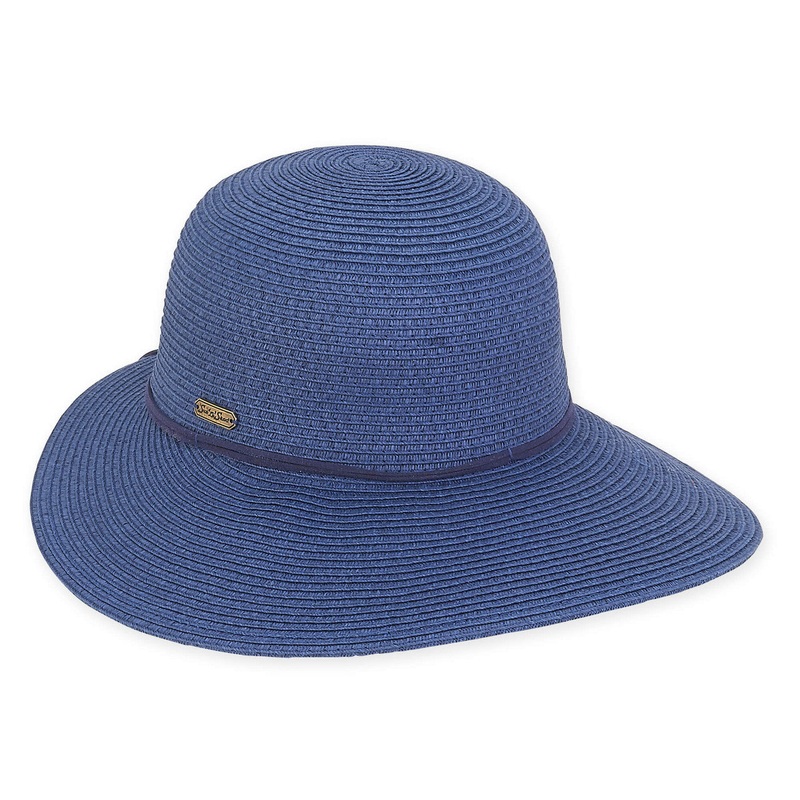Straw Sun Hat with Leatherette Tie – Sun ‘N’ Sand Hats Navy OS (57 cm)