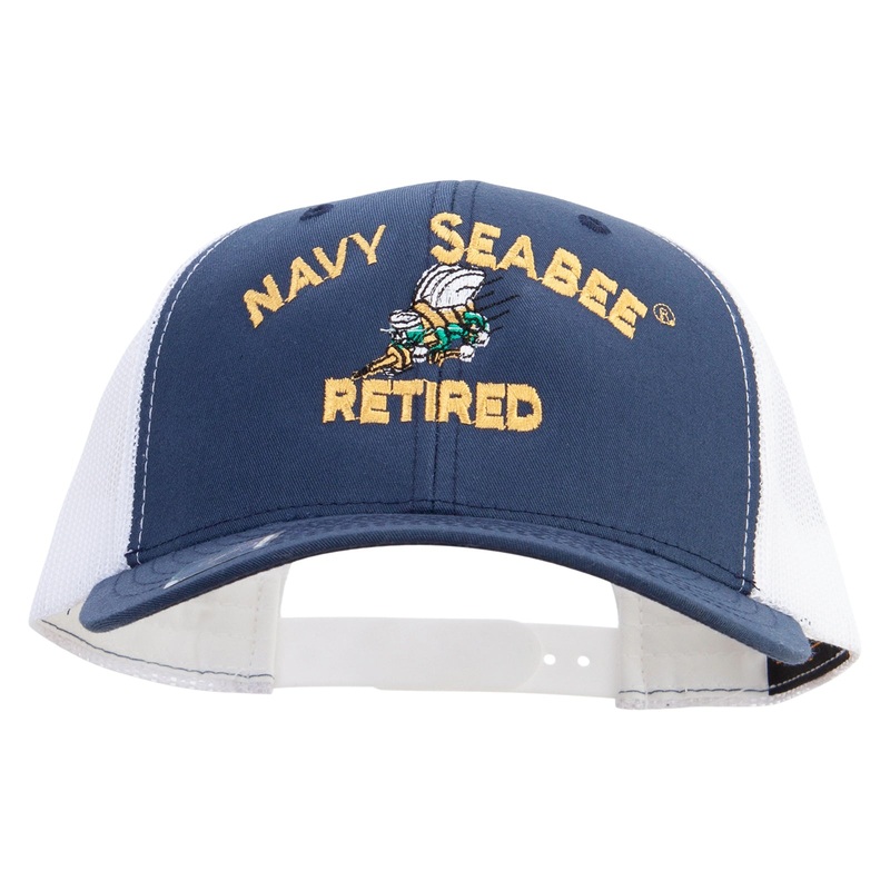 US Navy Seabee Retired Embroidered Contrast Trucker Cap Navy White One Size