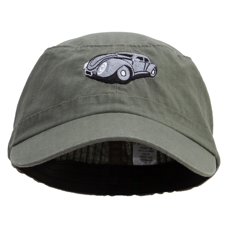 Vintage Car Embroidered Big Size Fitted Ripstop Cotton Military Army Cap Olive XL-2XL