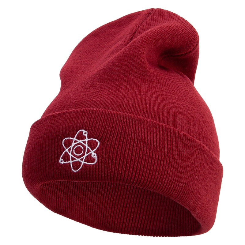 Atom Logo Embroidered 12 Inch Long Knitted Beanie Maroon One Size