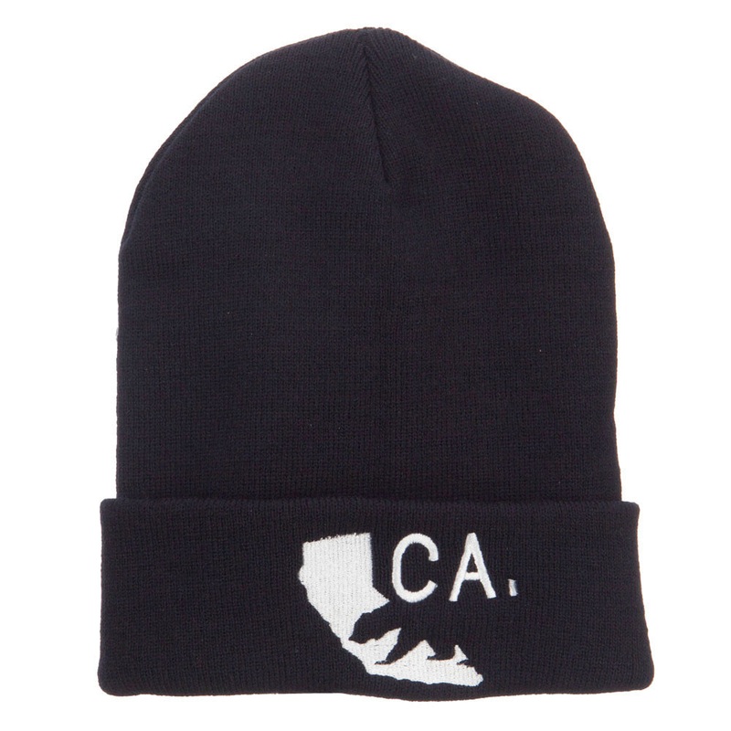 California State and Bear Embroidered Long Beanie Black One Size