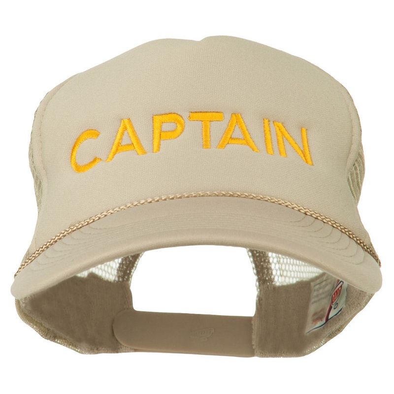 Captain Embroidered Foam Front Mesh Back Cap Khaki One Size