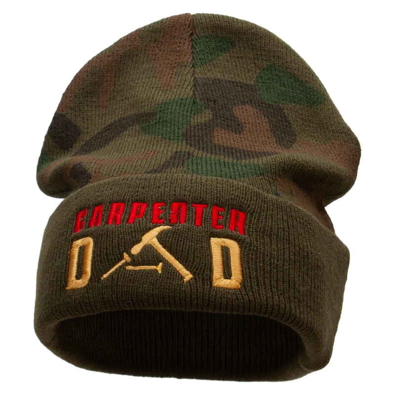 Carpenter Dad Camo Knit Long Beanie with Cuff Green One Size