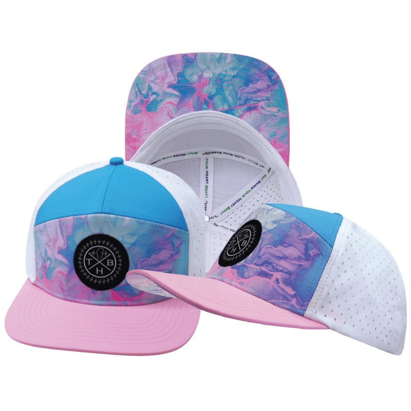 Color Vibes Hat – Flat Bill – Cotton Candy – Pink / Neon Blue / White – Laser Mesh