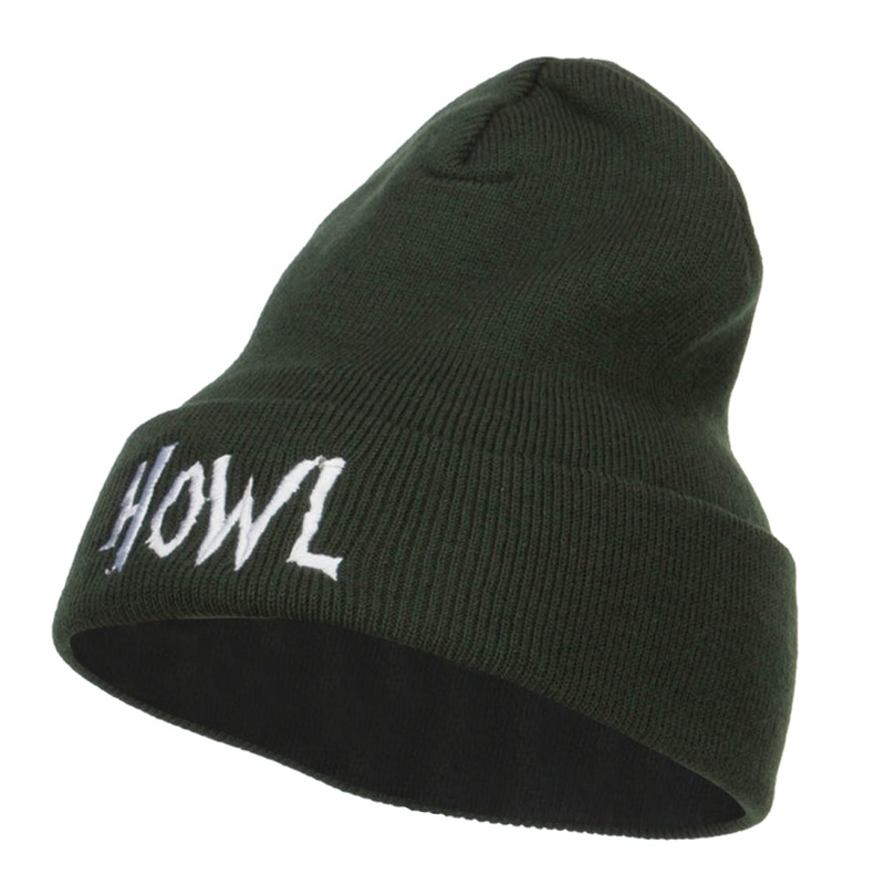 Halloween Howl Embroidered Long Beanie Olive One Size