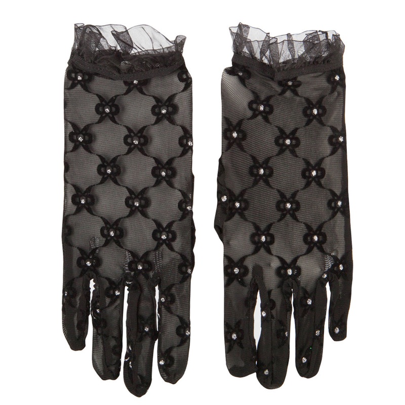 Ladies Rhinestone Accented Summer Sheer Glove Black One Size