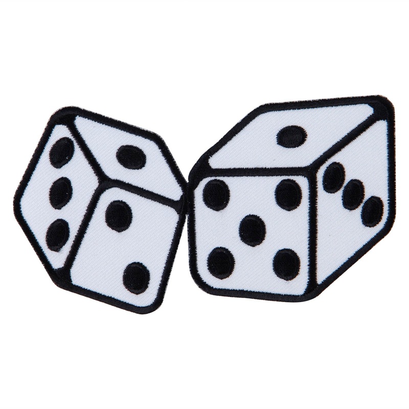 Large Dice Iron on Patch White Black One Size