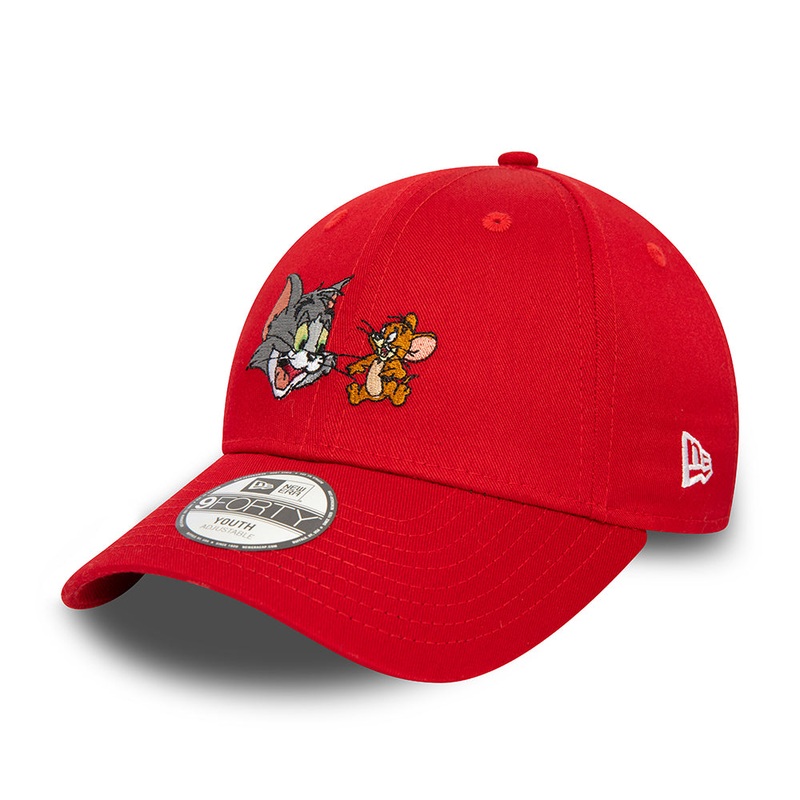 New Era Kids 9FORTY Tom and Jerry Baseball Cap – Multi Character – Scarlet CHILD ADJ.