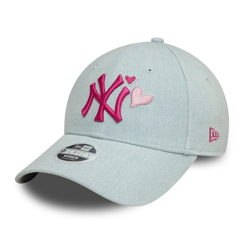New Era Womens 9FORTY New York Yankees Baseball Cap – MLB Denim Icon – Light Blue-Pink Adjustable