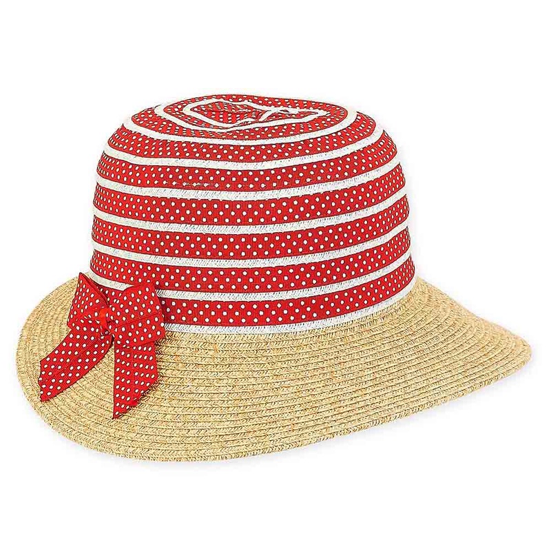 Petite Polka Dot Ribbon Sun Hat for Small Heads – Sunny Dayz Hats Red Small (54 cm)