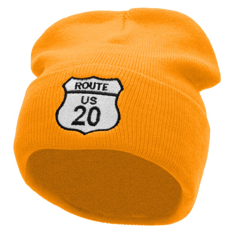 Route US 20 Embroidered 12 Inch Long Knitted Beanie Yellow One Size