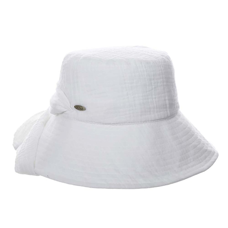 Soft Cotton Bucket Hat with Apron Tie – Scala  Women’s Hats White OS