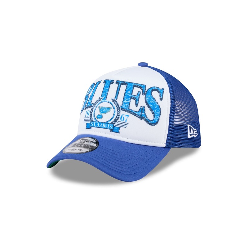 St. Louis Blues Distressed 9FORTY A-Frame Trucker Hat One Size