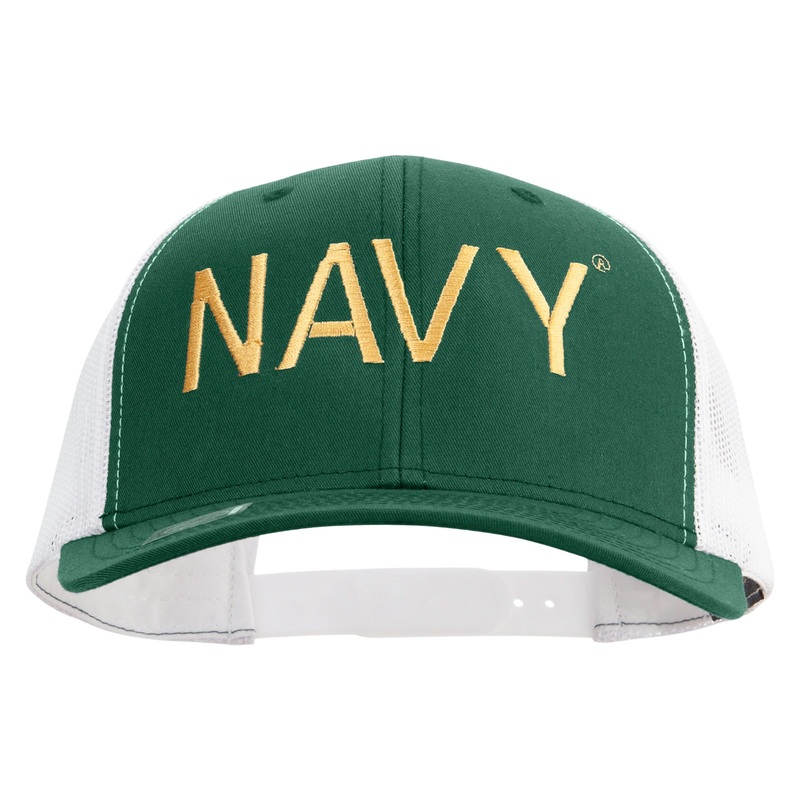 US Navy Embroidered Contrast Trucker Cap Evergreen White One Size