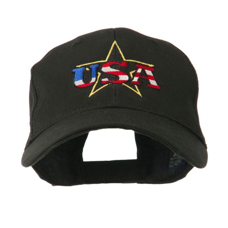USA Logo with Star Embroidered Cap Black One Size