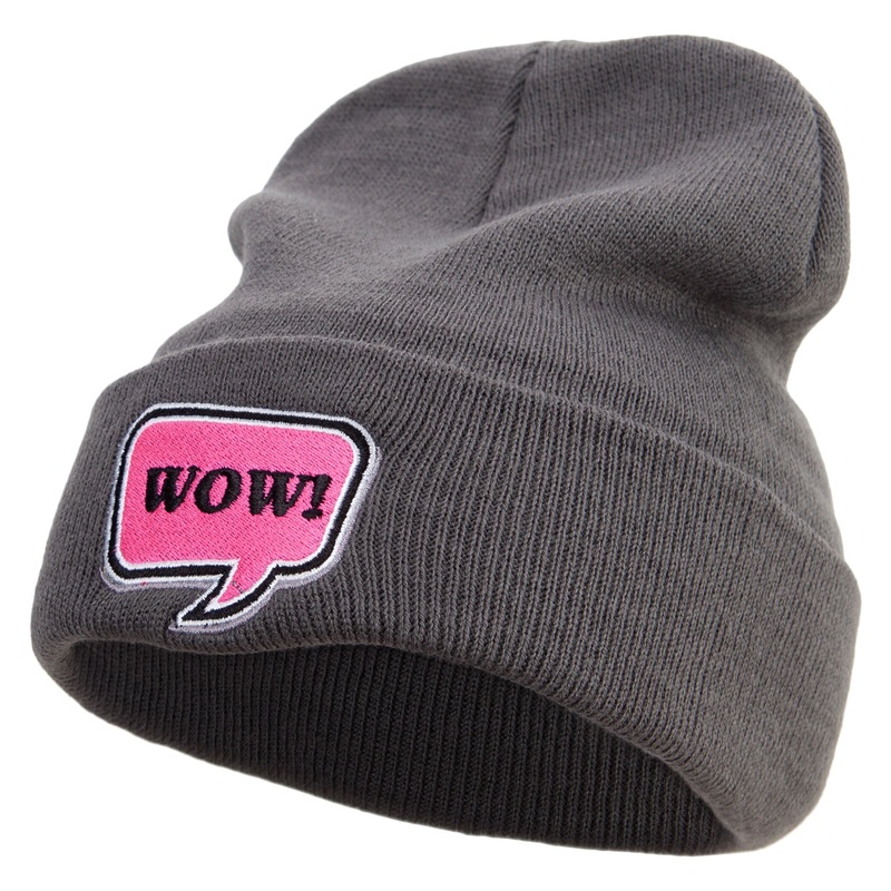 Wow Power Embroidered 12 inch Acrylic Cuffed Long Beanie Charcoal One Size