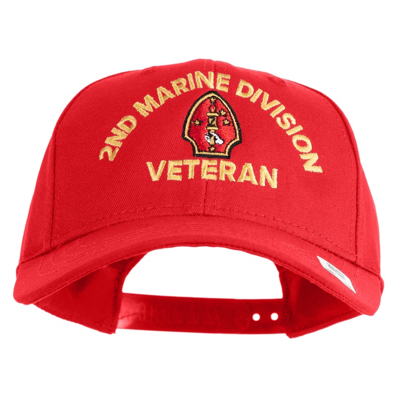 2nd Marine Division Veteran Embroidered 6 Panel Structured Cotton Twill Cap Made in USA Red One Size