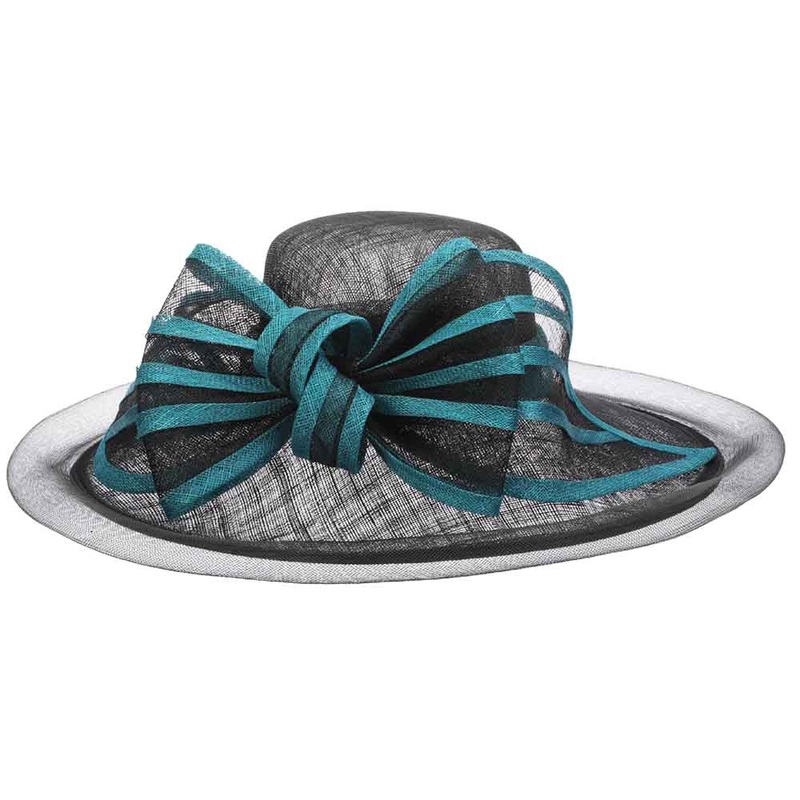 Black Sinamay Dress Hat with Contrast Trim – Scala Collezione Turquoise Medium (57 cm)