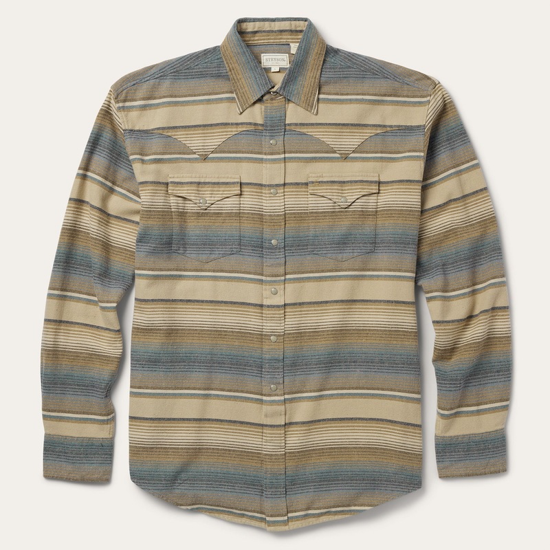 Blue Stripe Flannel Western Shirt Blue S