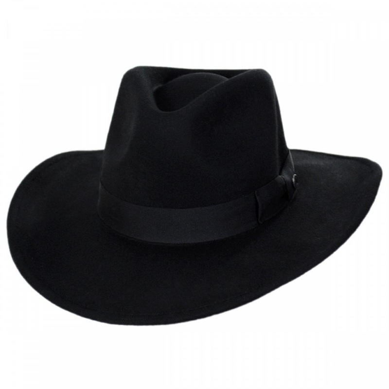 Colorado Ultra Wide Brim Wool Felt Fedora Hat BLACK S