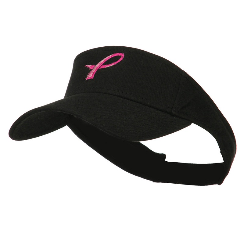 Hot Pink Ribbon Breast Cancer Logo Embroidered Visor Black One Size
