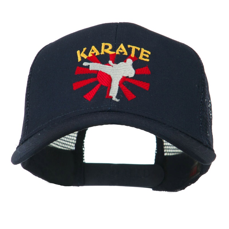 Kicking Karate Man Embroidered Trucker Cap Navy One Size