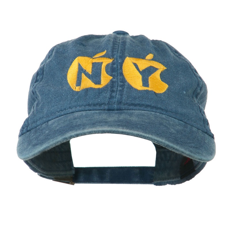 NY with Apple Image Embroidered Washed Cap Navy One Size