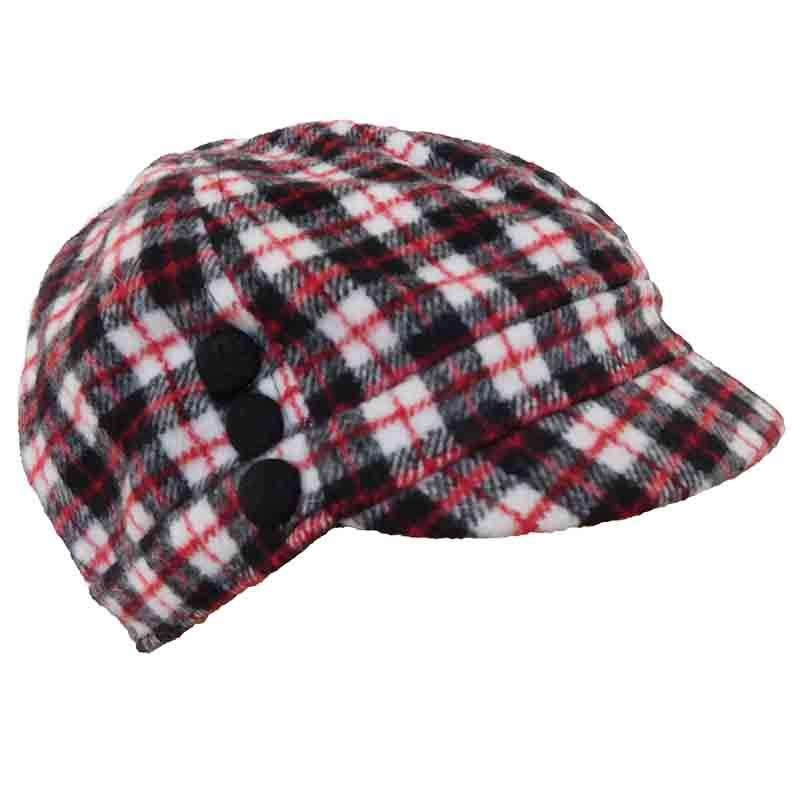 Plaid Wool Fleece Cap Red