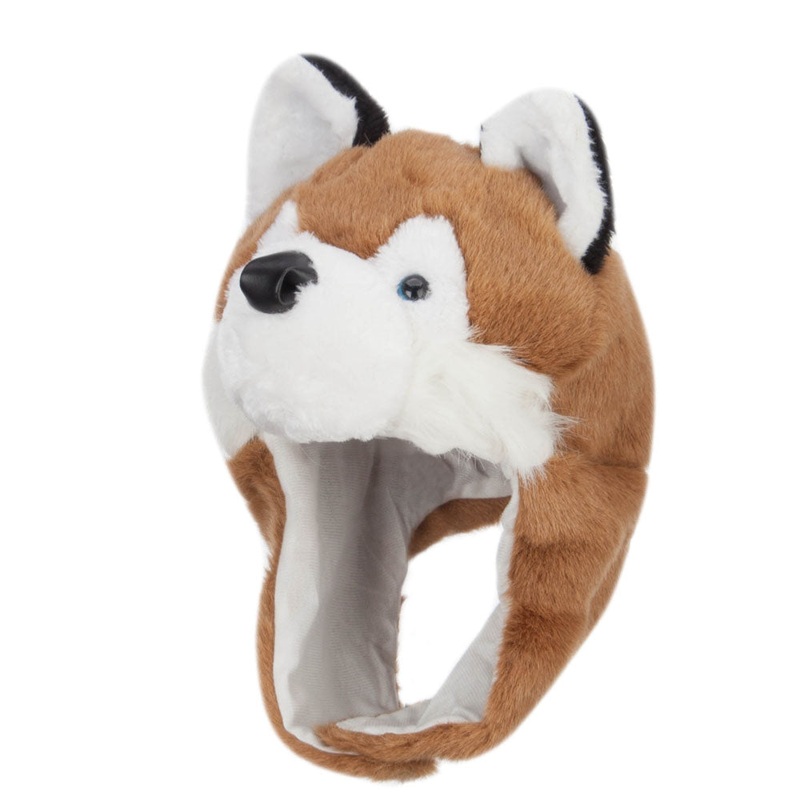 Plush Wolf Hat Brown One Size