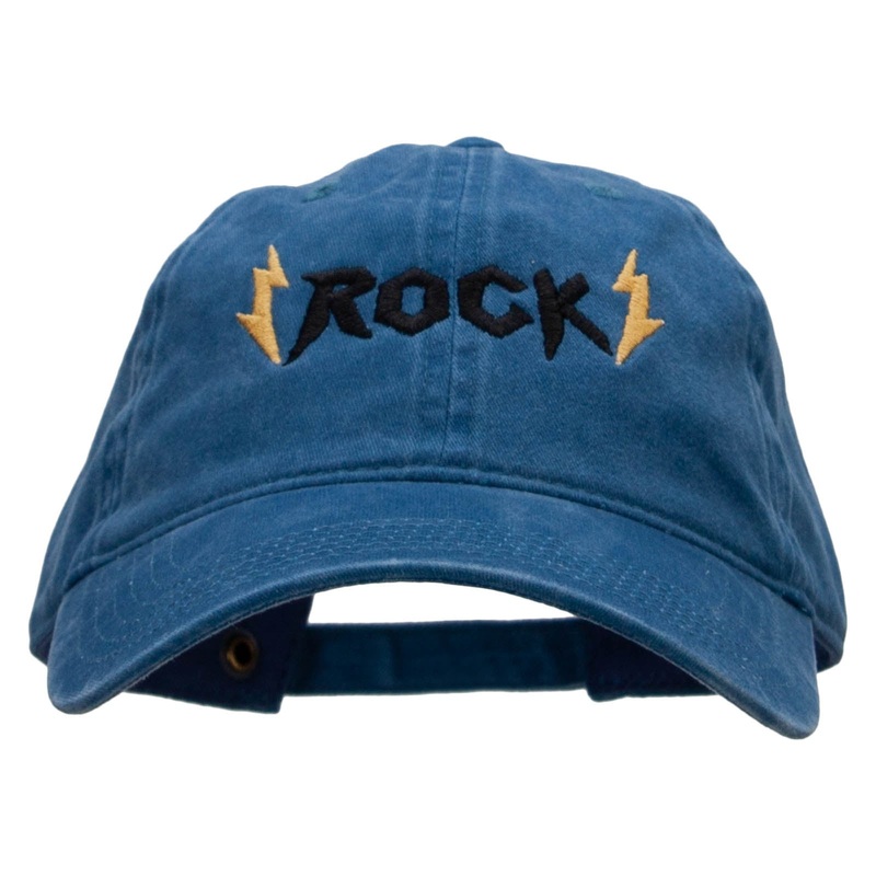 Rock Symbol Embroidered Washed Cotton Brass Buckle Cap Sky Blue One Size
