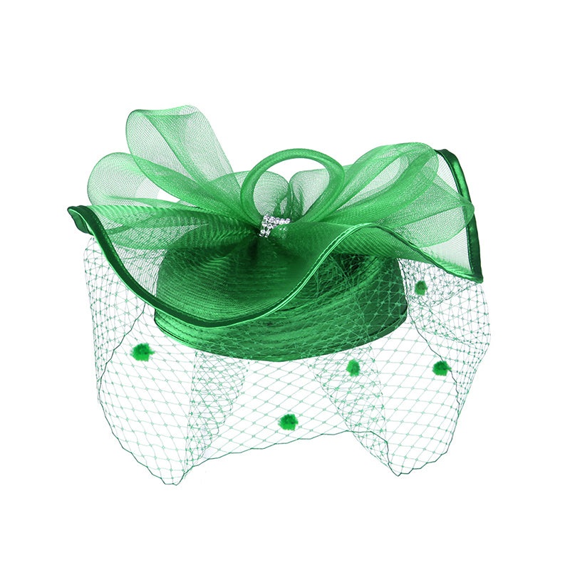 Satin Braid Pillbox Hat with Netting Veil – Something Special Green