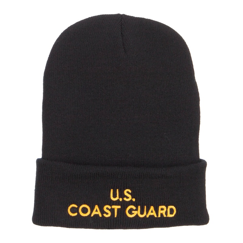 US Coast Guard Embroidered Long Beanie Black One Size
