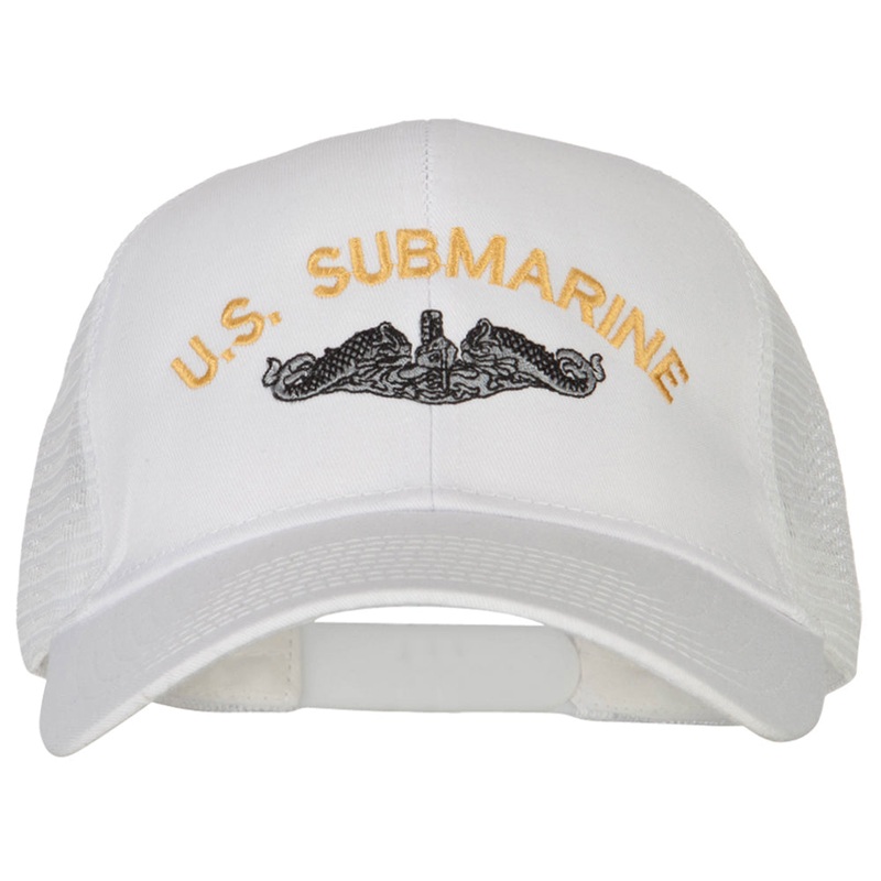 US Submarine Logo Embroidered Solid Cotton Mesh Pro Cap White One Size