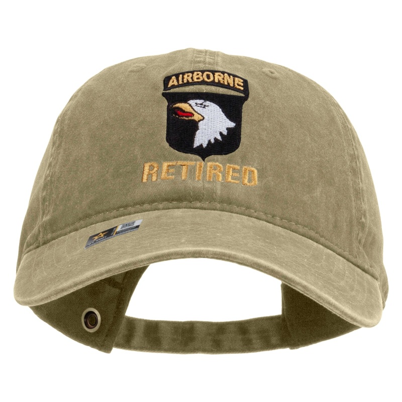 101st Airborne Retired Embroidered Washed Solid Pigment Dyed Cotton Twill Brass Buckle Cap Khaki One Size