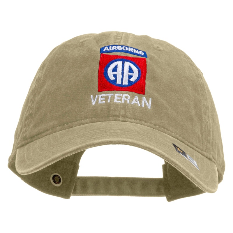 82nd Airborne Veteran Embroidered Washed Solid Pigment Dyed Cotton Twill Brass Buckle Cap Khaki One Size