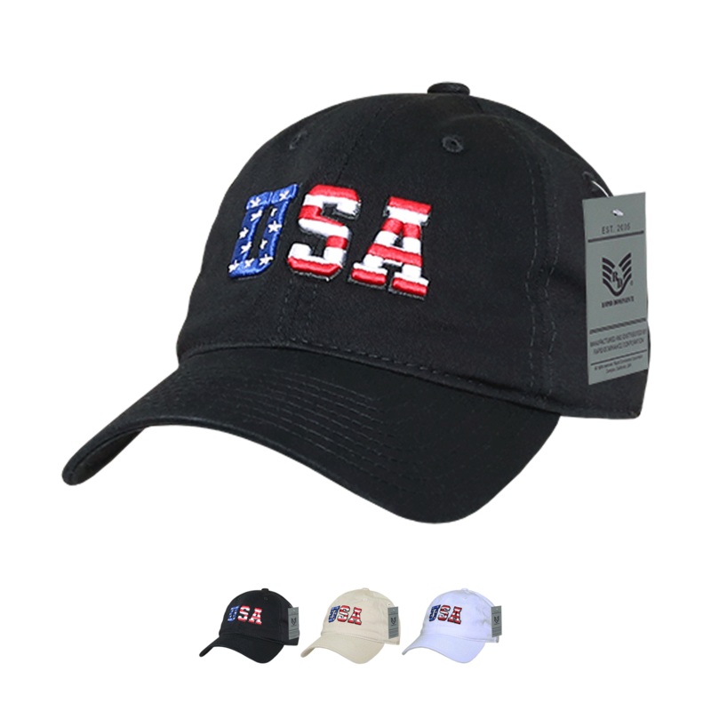 America USA Flag Letters Dad Hats – A03 Black