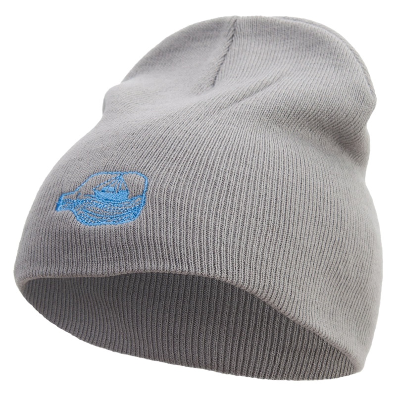 Aqua Ship and Bottle Embroidered 12 inch Acrylic Cuffed Long Beanie Grey One Size