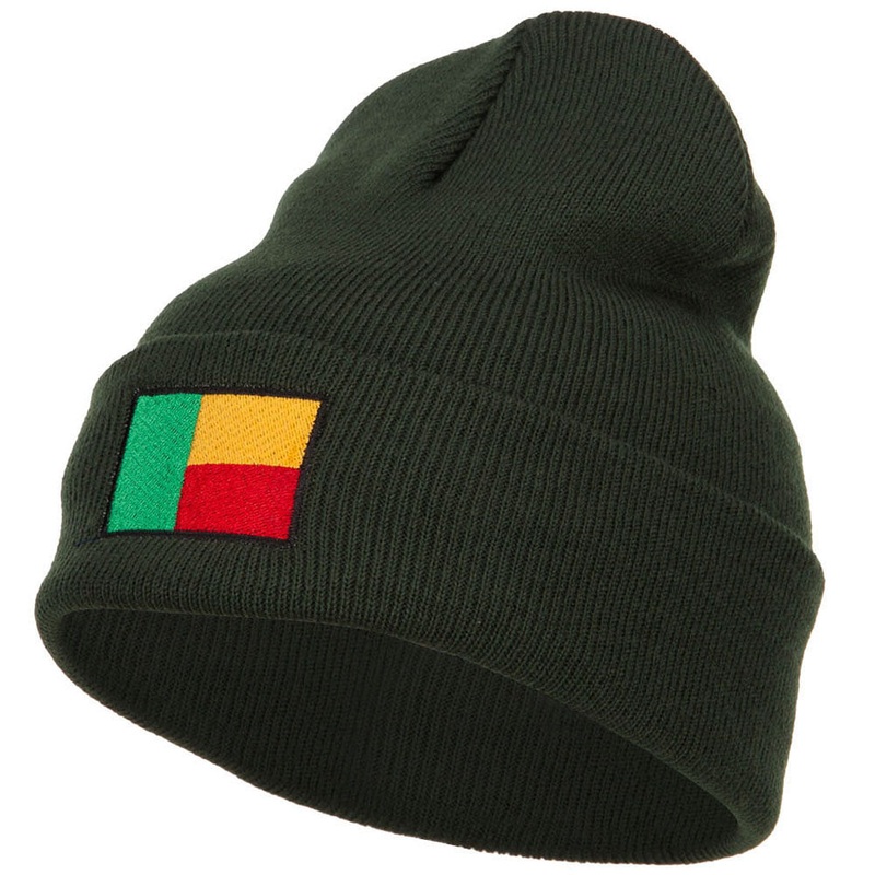 Benin Flag Embroidered Beanie Olive One Size