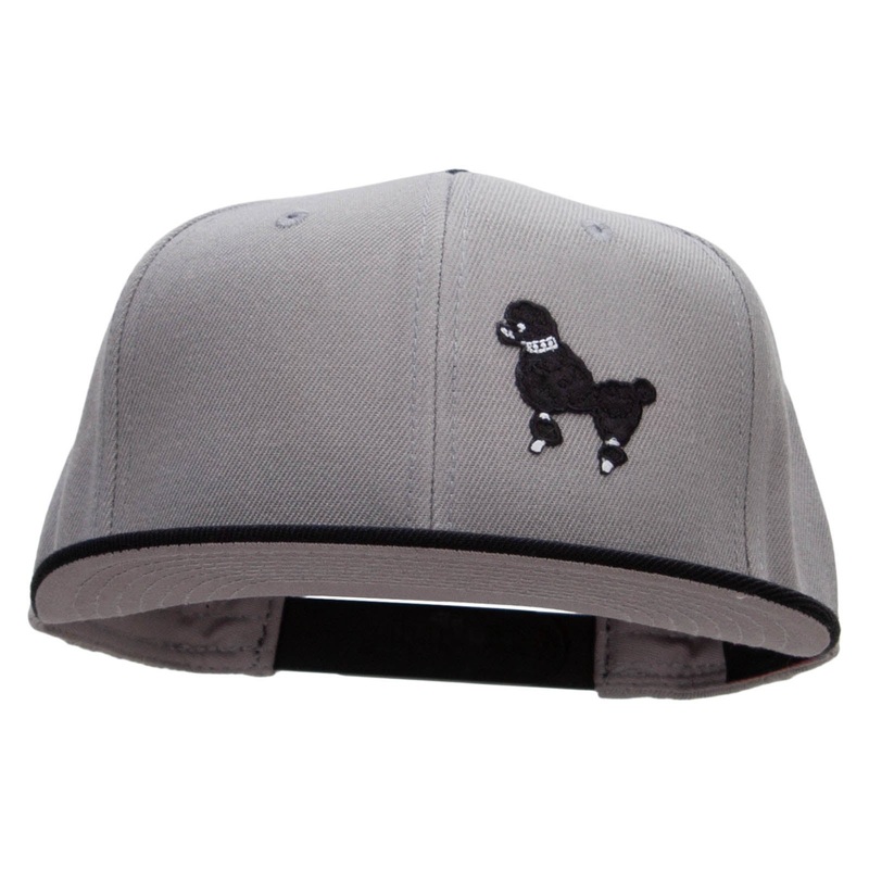 Black 50’s Poodle Embroidered Patched Wool Blend Pro Style 2 Tone Snapback Black Grey One Size
