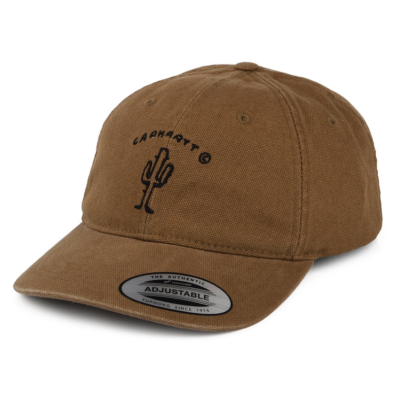 Carhartt WIP Hats New Frontier Cactus Cotton Canvas Baseball Cap – Brown-Black Adjustable