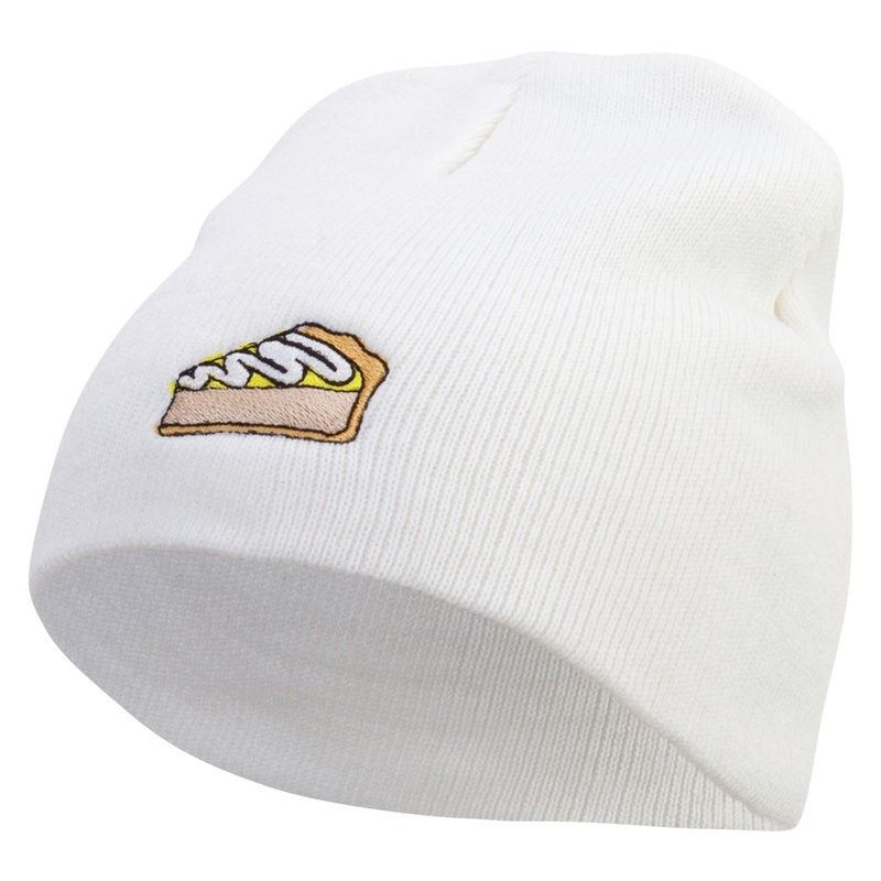 Cartoon Pie Embroidered 8 Inch Knitted Short Beanie White One Size