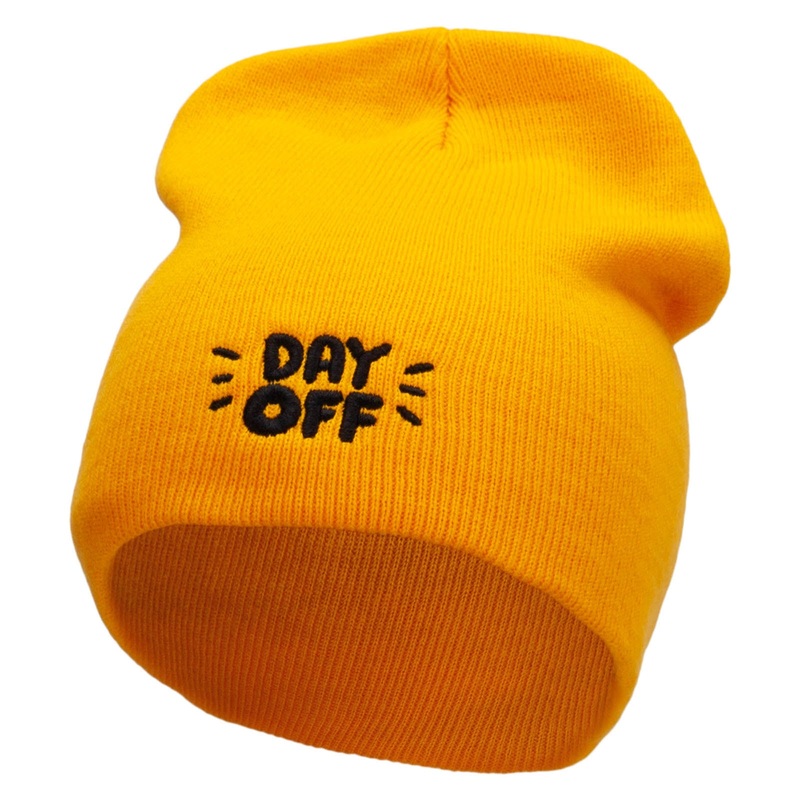 Day OFF Embroidered 8 inch Acrylic Short Blank Beanie Gold One Size