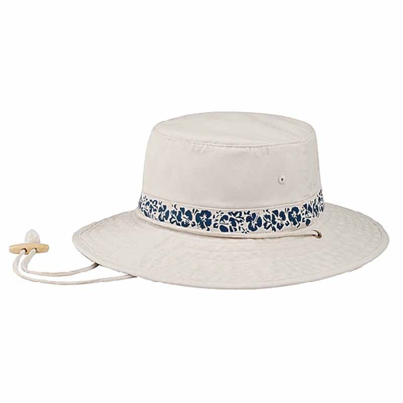 Garment Washed Twill Boonie Hat with Hibiscus Print by MCI Caps Navy Small (56 cm)