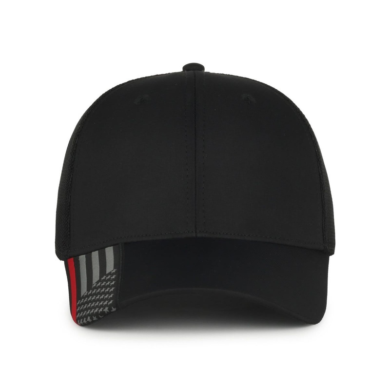 Outdoor Cap OC601M Performance Trucker Cap with US Flag Service Stripes Black-Black Fire