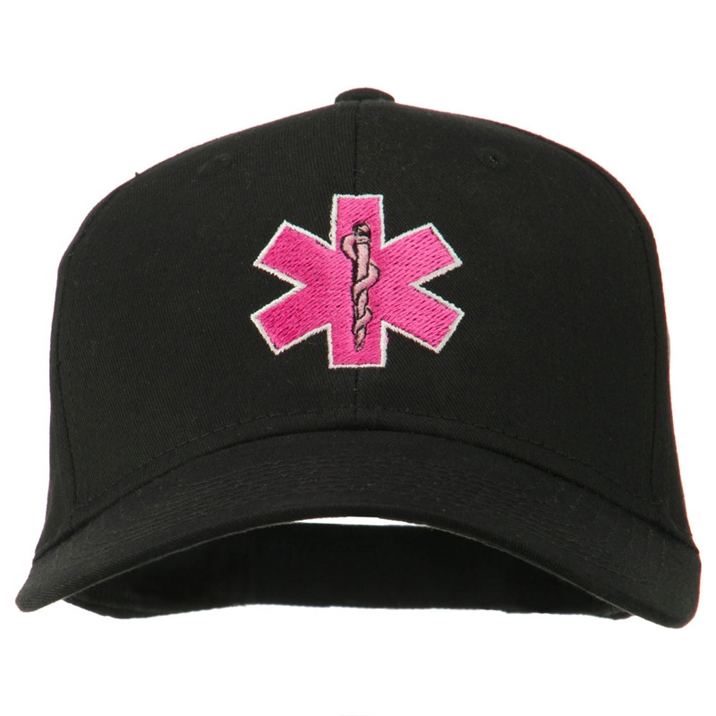 Pink Star of Life Embroidered Cotton Cap Black One Size