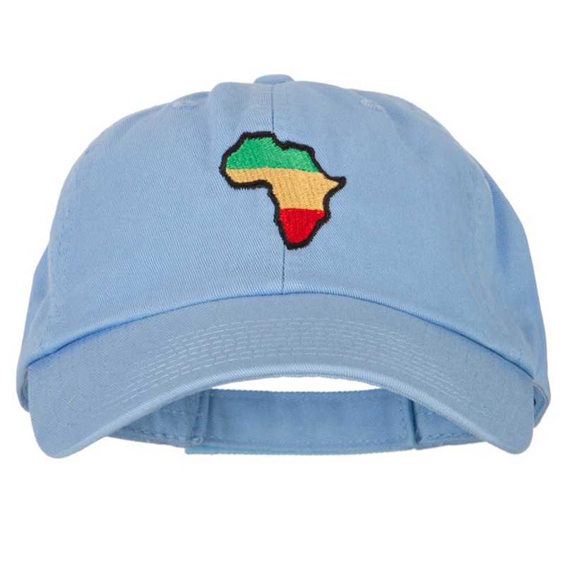 Rasta Africa Map Embroidered Low Profile Cotton Cap Sky Blue One Size