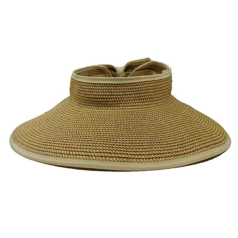 Roll Up Sun Visor Hat with Bow by Milani Toast Tweed M/L (58 cm)
