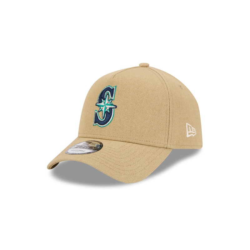Seattle Mariners Logo Essentials Khaki 9FORTY A-Frame Snapback Hat One Size