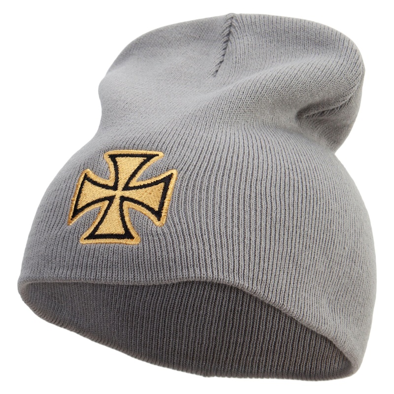 Sheriff Maltese Golden Cross Embroidered 8 inch Acrylic Short beanie Grey One Size