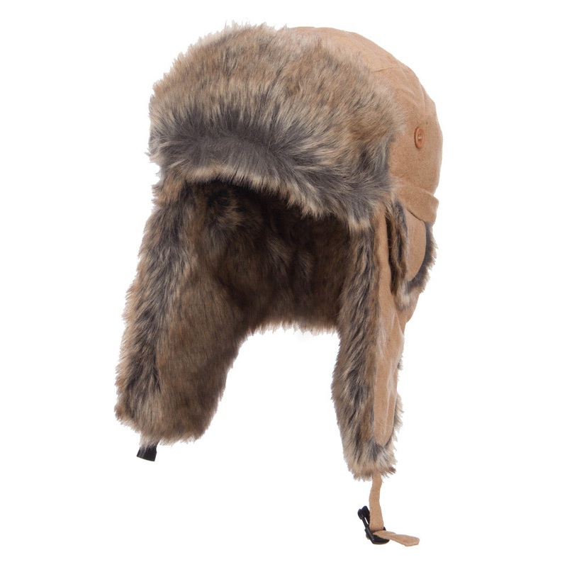 Suede Faux Fur Winter Trooper Hat Beige M